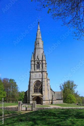 England, North Yorkshire, Ripon. Fountains Abbey, Studley Royal. UNESCO World Heritage Site. National Trust, Cistercian Monastery. Victorian Gothic Revival Church of St. Mary.