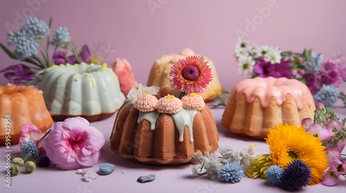 Mini pound cake dessert cupcakes with flowers