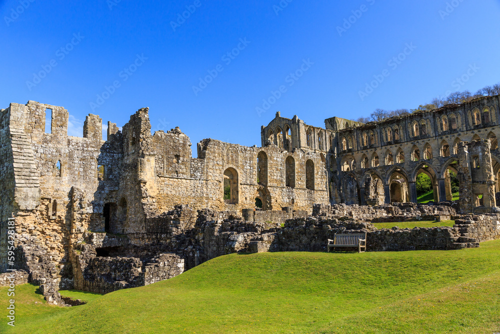 England, North Yorkshire, Rievaulx. 13th c. Cistercian ruins of Rievaulx Abbey.