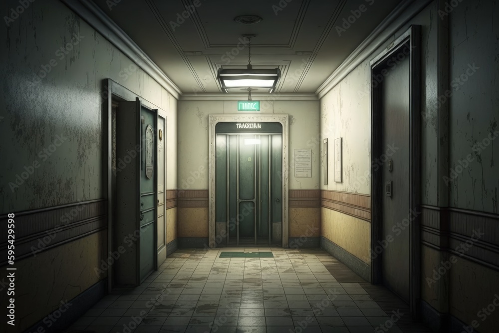 Corridor with elevators in old building, corridor with elevator, Generative AI