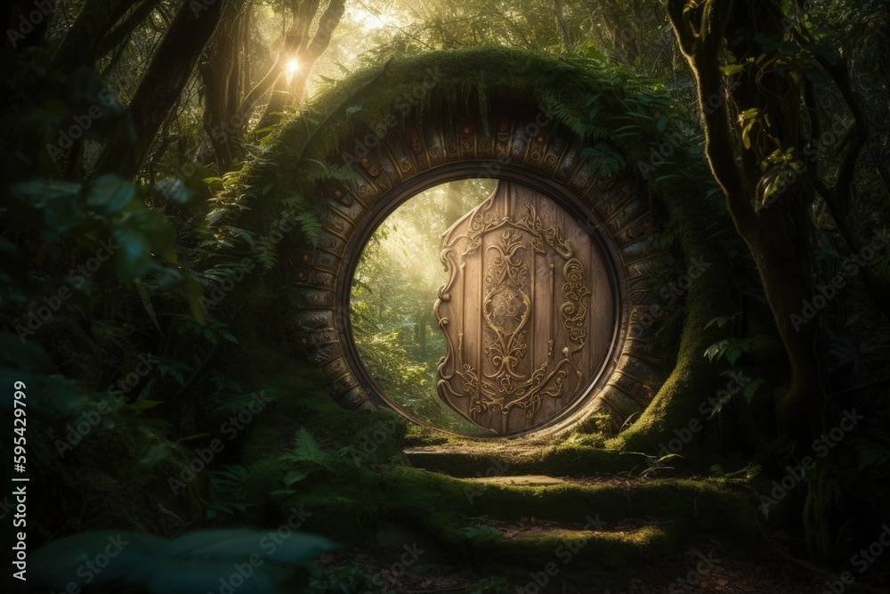 Magic portal in enchanted forest, Portal to fantasy dimension, Generative AI Magic portal in enchanted forest, Portal to fantasy dimension, Generative AI