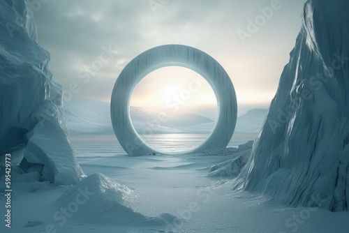Magic portal in the arctic, Portal to ice dimension, Generative AI © Kaleb