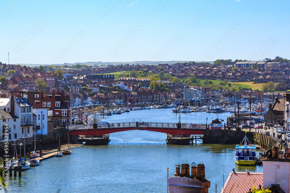 England, North Yorkshire, Whitby. Seaside town, port, civil parish in the Borough of Scarborough. Whitby has an established maritime, mineral and tourist economy. 2017-05-05