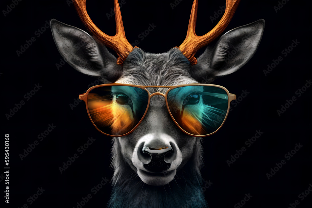 Cool Deer with Sunglasses on Black Background Summer Generative AI