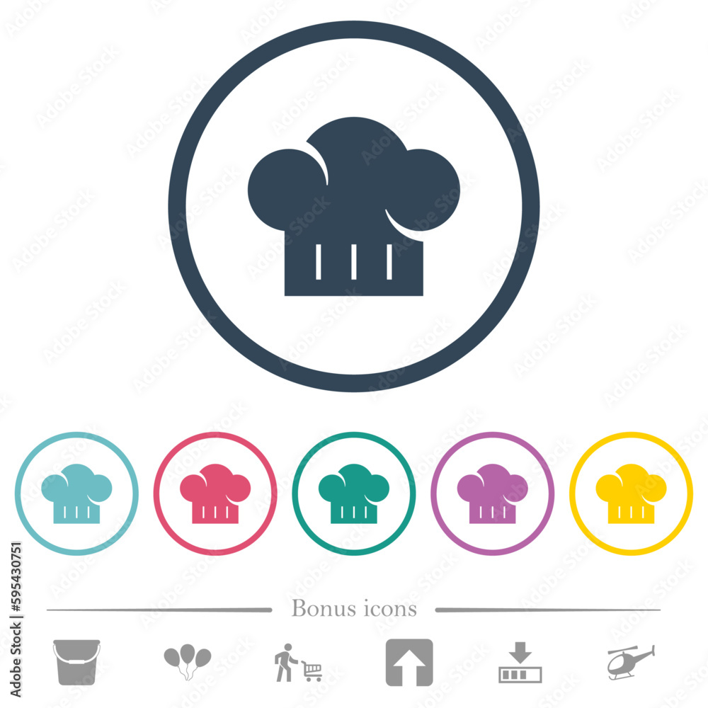 Chef hat solid flat color icons in round outlines Chef hat solid flat color icons in round outlines