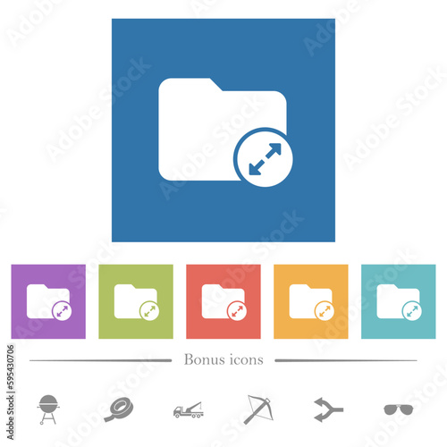 Uncompress directory flat white icons in square backgrounds