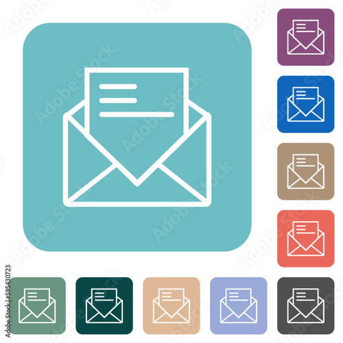 Open mail with letter outline rounded square flat icons
