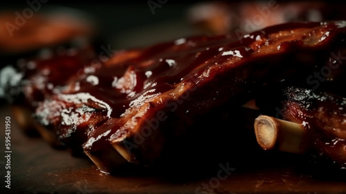 grilled pork ribs with barbecue sauce generative IA