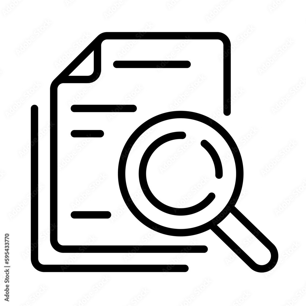 Icono de buscar documento. Análisis y búsqueda de documento. Concepto de investigación. Ilustración vectorial Icono de buscar documento. Análisis y búsqueda de documento. Concepto de investigación. Ilustración vectorial