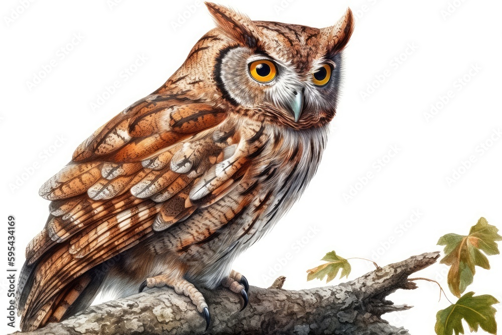Owl Whimsical Illustration isolate on white background. Owl Whimsical Illustration isolate on white background.