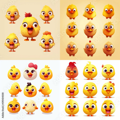 A set of emojis of a cute little chicken