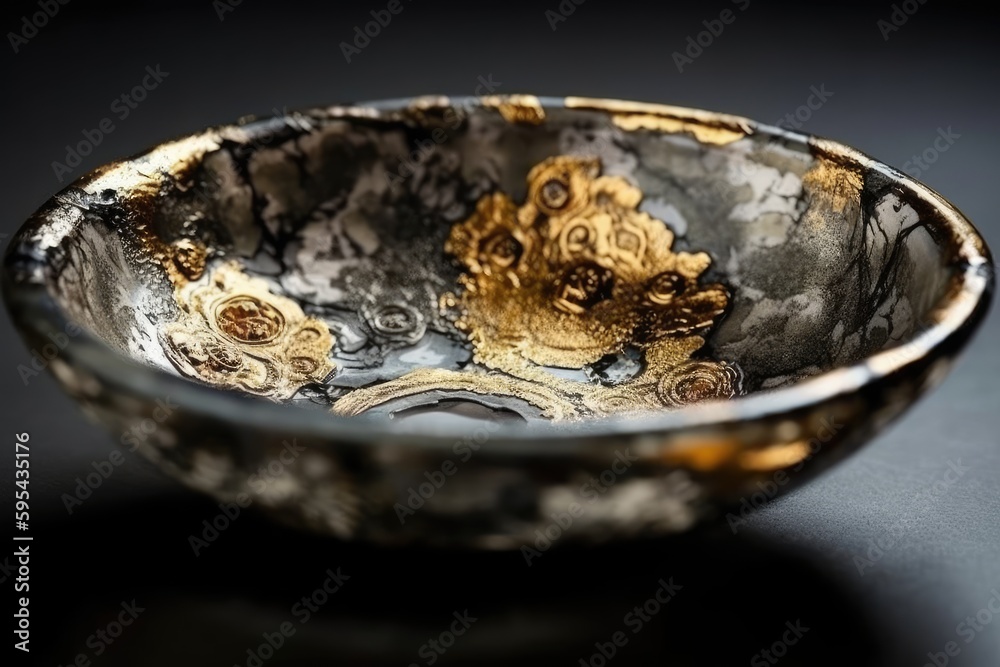 Ceramic dish with silver and gold repair Ceramic dish with silver and gold repair