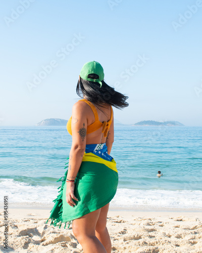 woman with brazilian flag photo