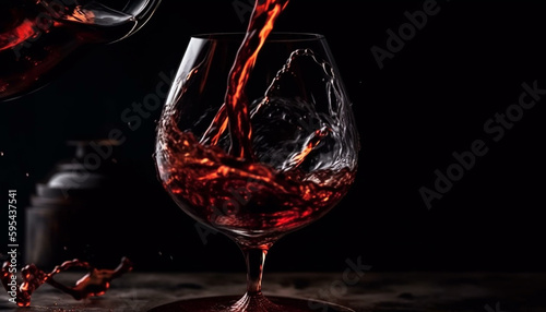 Luxury wine pouring, splashing, glass reflecting celebration generated by AI