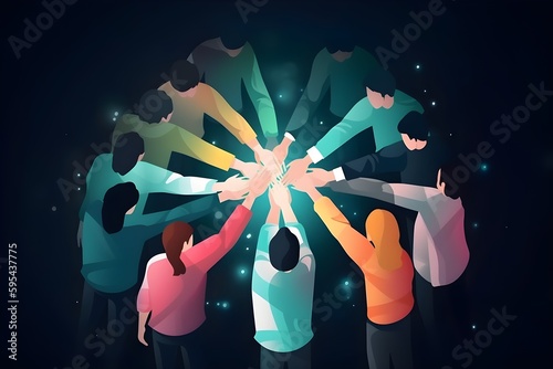 People joining hands together teamwork, group project, business, corporate. 