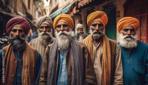 Traditional Indian men in turbans a portrait generated by AI