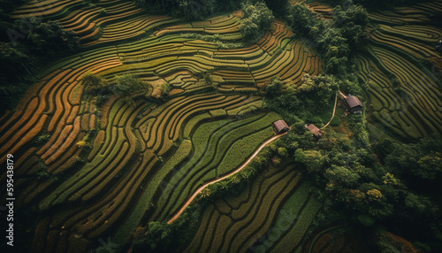 Terraced rice paddies showcase Sa Pa agriculture industry generated by AI
