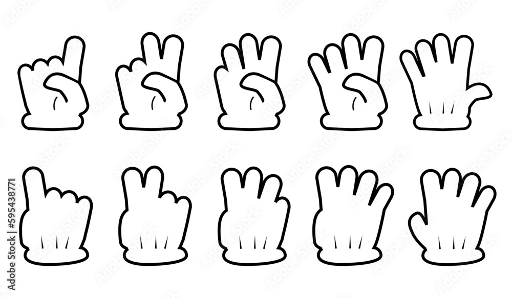 Fototapeta premium set vector outline doodle counting 1,2,3,4,5, or vote hand with glove