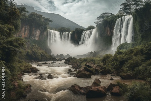 A spectacular waterfall in South America. Generative AI