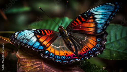 Multi colored butterfly wing in vibrant tropical rainforest generative AI