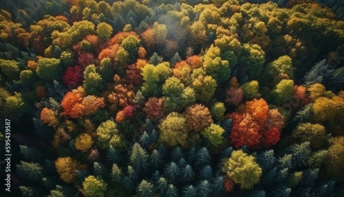 Vibrant autumn landscape, multi colored leaves, nature beauty generative AI