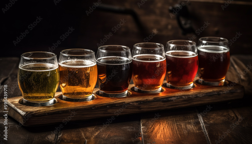 Foamy craft beer poured into gold pint glass generated by AI Foamy craft beer poured into gold pint glass generated by AI
