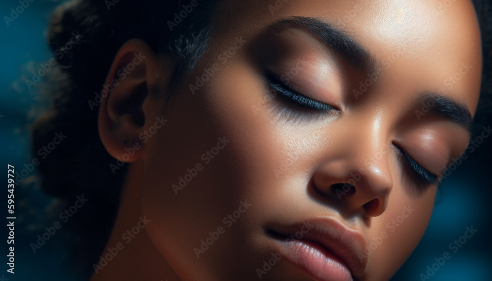 One beautiful woman, close up portrait, eyes closed generated by AI One beautiful woman, close up portrait, eyes closed generated by AI