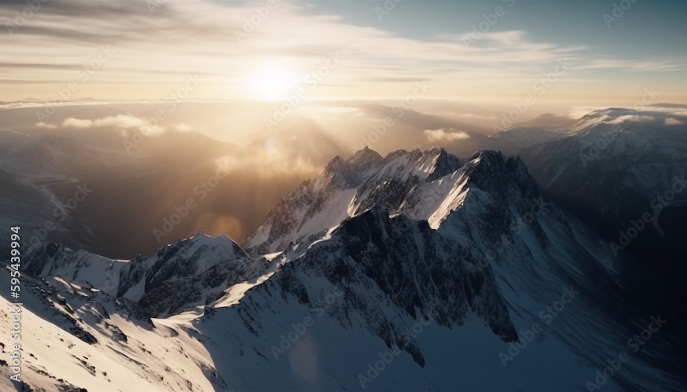 Majestic mountain peak, frozen in tranquil scene generative AI
