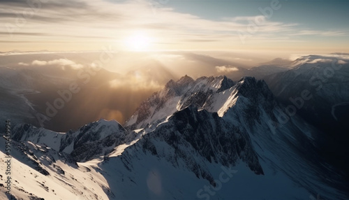 Majestic mountain peak  frozen in tranquil scene generative AI