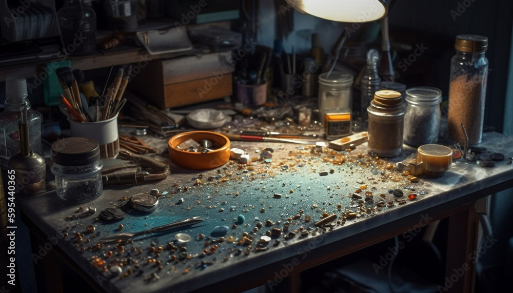 Fototapeta premium Expert carpenter repairing antique machinery indoors with wrench generated by AI