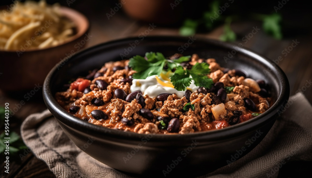 Fresh homemade gourmet meal on rustic wood table generated by AI Fresh homemade gourmet meal on rustic wood table generated by AI