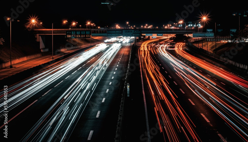 Glowing headlights ignite the city rush hour generated by AI © Stockgiu