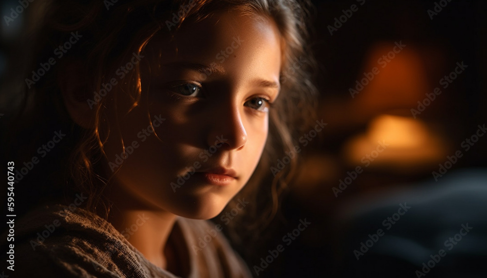 Young woman sitting by window, looking lonely generative AI Young woman sitting by window, looking lonely generative AI