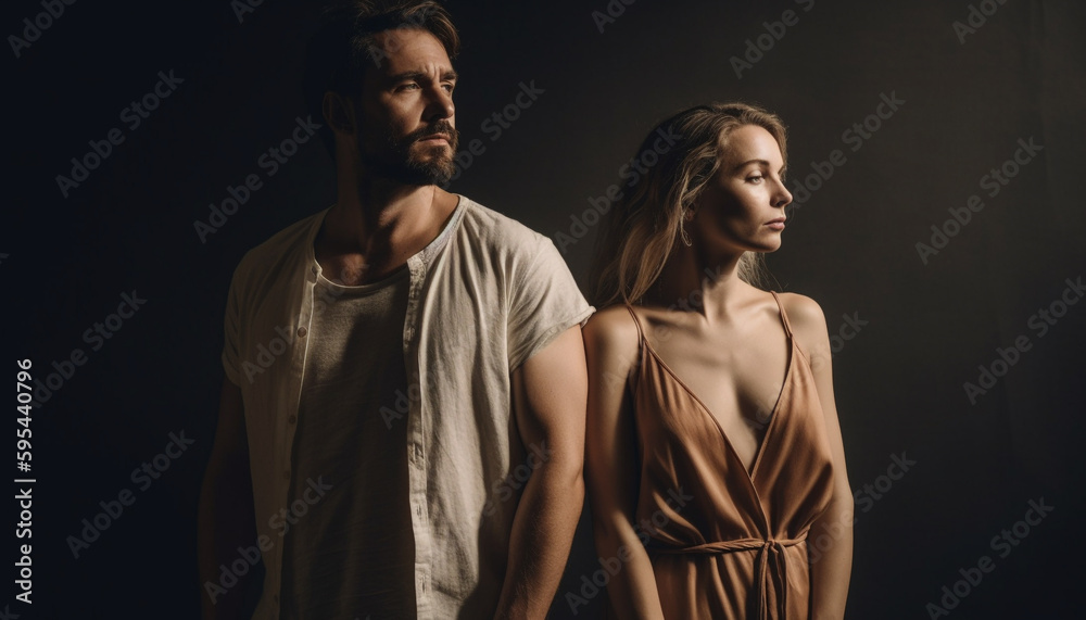 Young couple standing together, looking at camera generated by AI Young couple standing together, looking at camera generated by AI