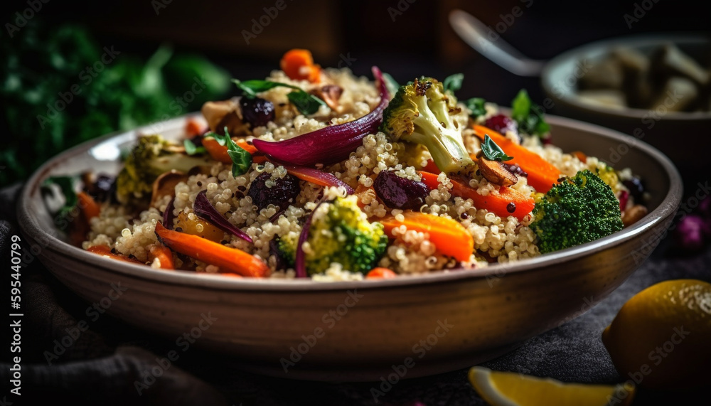 Fresh gourmet salad bowl with organic quinoa generated by AI