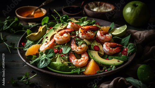 Grilled seafood salad, fresh and healthy meal generated by AI