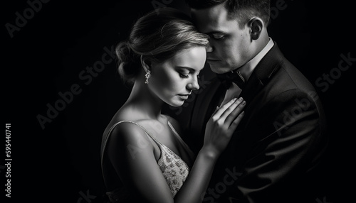 Elegant bride and groom embrace in love generated by AI © Stockgiu