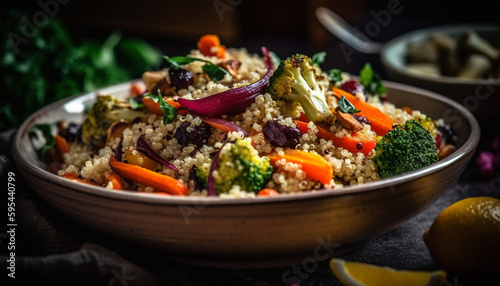 Fresh gourmet salad bowl with organic quinoa generated by AI