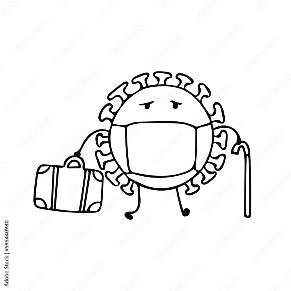 Hand drawn funny green coronavirus Cartoon Mascot Character Vector illustration color children cartoon funny coronavirus clipart