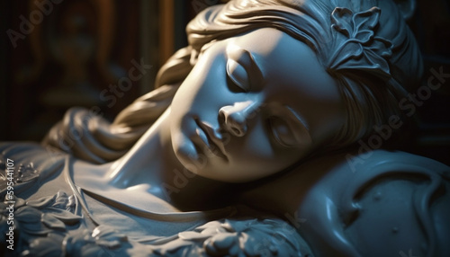 Praying women admire beauty of religious sculpture indoors generative AI