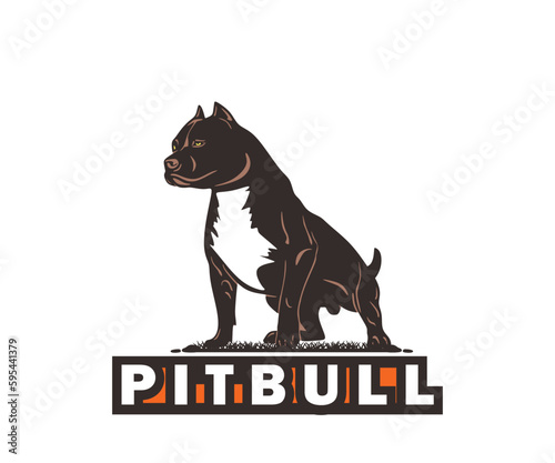 PITBULL, terrier big dog, SILHOUETTE OF GREAT GUARDIAN DOG ector illustrations