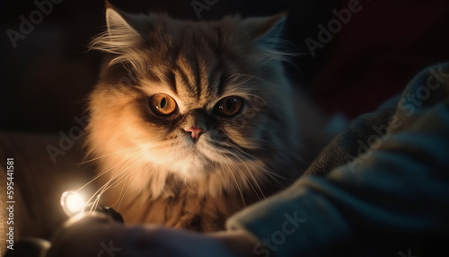 Fluffy Persian kitten staring, comfortable and pampered generated by AI