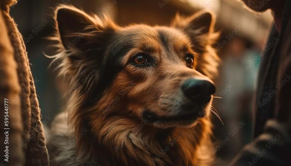 Purebred pets sitting outdoors, looking at camera generated by AI