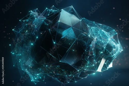 Polygonal technology wallpaper with big data and geometry theme. A 3D rendering for tech concept. Generative AI © Elina