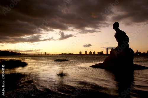 Sunset with the statue of black water in Juazeiro- Ba