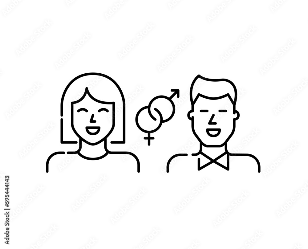Heterosexual couple. Straight dating app match. Happy girl and guy. Pixel perfect, editable stroke line icon Heterosexual couple. Straight dating app match. Happy girl and guy. Pixel perfect, editable stroke line icon