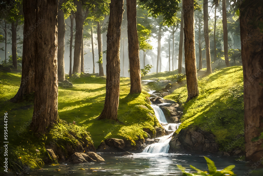 Obraz premium Creek in the woods. Generative AI.