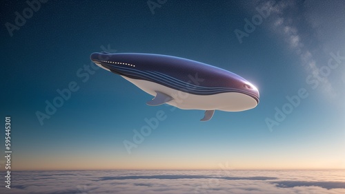 A Daring Looking Whale Flying In The Sky Above The Clouds AI Generative