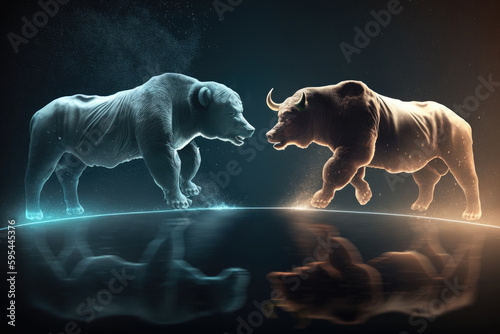 Bull and bear fighting  concept of stock market exchange or financial technology  Generative AI