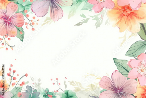 Beautiful spring flowers floral border frame with copy space for text  AI generated